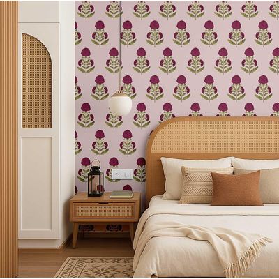 Revestimento Vinílico Autoadesivo com Botões Florais Rosa, Mural de Parede Estilo Asiático para Banheiro, Lavanderia e Closet - S4Sassy 63,5 cm (L) × 304,8 cm (C) / Rosa - Vinil Texturizado