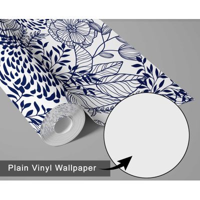 Papel de Parede Autoadesivo Jardim Floral Removível Azul, Mural Instantâneo para Quarto, Banheiro, Lavanderia, Interior de Closet - S4Sassy 63,5 cm (L) × 609,6 cm (C) / Azul - Vinil Liso