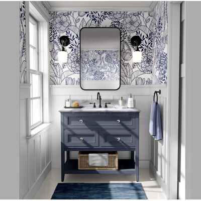 Papel de Parede Autoadesivo Jardim Floral Removível Azul, Mural Instantâneo para Quarto, Banheiro, Lavanderia, Interior de Closet - S4Sassy 63,5 cm (L) × 609,6 cm (C) / Azul - Vinil Liso