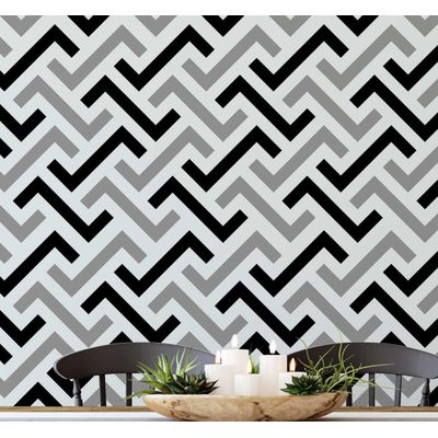 Papel de Parede Autoadesivo Estampa Labirinto Zigzag, Cinza, Vinil Removível DIY, Papel Contact para Parede de Entrada - S4sassy 63,5 cm (L) × 914,4 cm (C) / Cinza - Vinil Texturizado