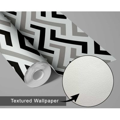 Papel de Parede Autoadesivo Estampa Labirinto Zigzag, Cinza, Vinil Removível DIY, Papel Contact para Parede de Entrada - S4sassy 63,5 cm (L) × 914,4 cm (C) / Cinza - Vinil Texturizado