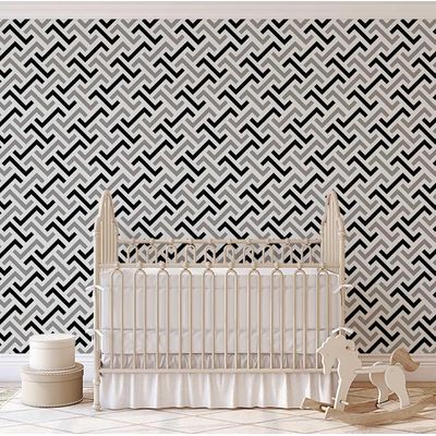 Papel de Parede Autoadesivo Estampa Labirinto Zigzag, Cinza, Vinil Removível DIY, Papel Contact para Parede de Entrada - S4sassy 63,5 cm (L) × 914,4 cm (C) / Cinza - Vinil Texturizado