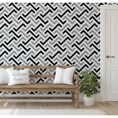 Papel de Parede Autoadesivo Estampa Labirinto Zigzag, Cinza, Vinil Removível DIY, Papel Contact para Parede de Entrada - S4sassy 63,5 cm (L) × 914,4 cm (C) / Cinza - Vinil Texturizado