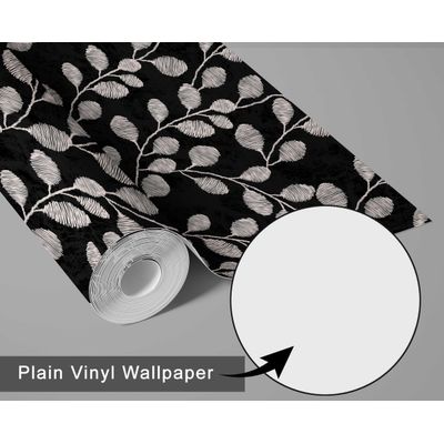 Papel de Parede Autoadesivo Decorativo Folhagem Plumada Vinílico Impermeável Preto Removível, para Inquilinos, Quarto e Jantar - S4Sassy 63,5 cm (L) × 914,4 cm (C) / Preto - Vinil Liso
