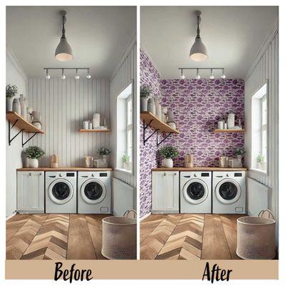 Papel de Parede Vinílico Autoadesivo Mosaico de Peixes do Oceano Roxo Removível para Banheiro, Lavanderia e Closet - S4Sassy 63,5 cm (L) × 609,6 cm (C) / Roxo - Vinil Texturizado