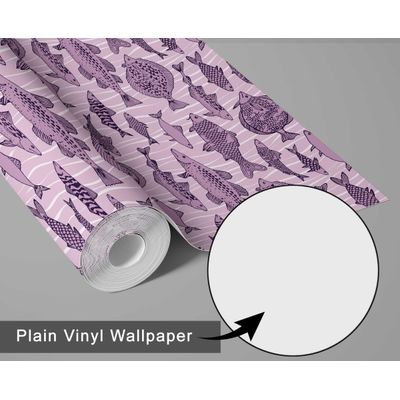 Papel de Parede Vinílico Autoadesivo Mosaico de Peixes do Oceano Roxo Removível para Banheiro, Lavanderia e Closet - S4Sassy 63,5 cm (L) × 609,6 cm (C) / Roxo - Vinil Texturizado