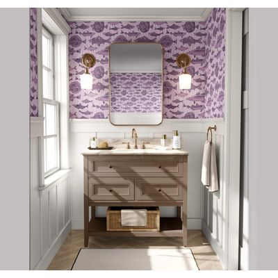 Papel de Parede Vinílico Autoadesivo Mosaico de Peixes do Oceano Roxo Removível para Banheiro, Lavanderia e Closet - S4Sassy 63,5 cm (L) × 609,6 cm (C) / Roxo - Vinil Texturizado