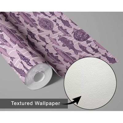 Papel de Parede Vinílico Autoadesivo Mosaico de Peixes do Oceano Roxo Removível para Banheiro, Lavanderia e Closet - S4Sassy 63,5 cm (L) × 609,6 cm (C) / Roxo - Vinil Texturizado