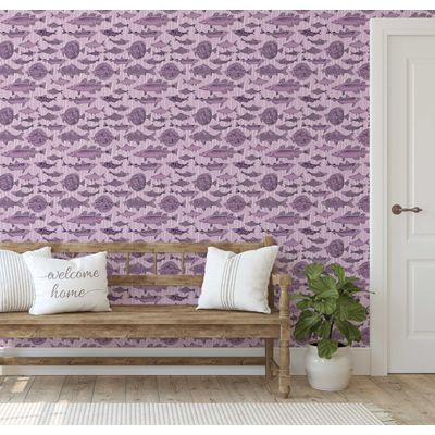 Papel de Parede Vinílico Autoadesivo Mosaico de Peixes do Oceano Roxo Removível para Banheiro, Lavanderia e Closet - S4Sassy 63,5 cm (L) × 609,6 cm (C) / Roxo - Vinil Texturizado