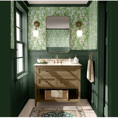 Revestimento Autoadesivo Peel and Stick, Estampa Blossom Bloom - Mural Asiático para Banheiro, Lavanderia e Closet, Vinil Verde - S4Sassy 63,5 cm (L) × 152,4 cm (C) / Verde - Vinil Texturizado