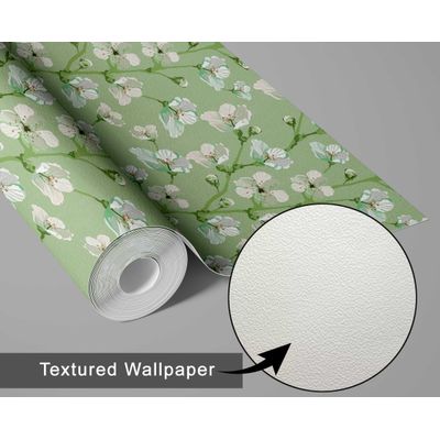 Revestimento Autoadesivo Peel and Stick, Estampa Blossom Bloom - Mural Asiático para Banheiro, Lavanderia e Closet, Vinil Verde - S4Sassy 63,5 cm (L) × 152,4 cm (C) / Verde - Vinil Texturizado