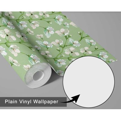 Revestimento Autoadesivo Peel and Stick, Estampa Blossom Bloom - Mural Asiático para Banheiro, Lavanderia e Closet, Vinil Verde - S4Sassy 63,5 cm (L) × 152,4 cm (C) / Verde - Vinil Texturizado
