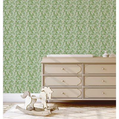 Revestimento Autoadesivo Peel and Stick, Estampa Blossom Bloom - Mural Asiático para Banheiro, Lavanderia e Closet, Vinil Verde - S4Sassy 63,5 cm (L) × 152,4 cm (C) / Verde - Vinil Texturizado