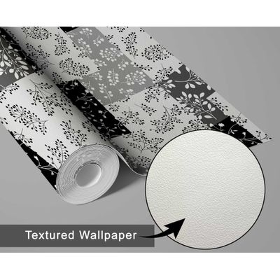Papel de Parede Autoadesivo Vinílico Estampa Folha Patch Estilo Asiático, Revestimento Decorativo Fácil DIY para Quarto e Sala - S4Sassy 63,5 cm (L) × 304,8 cm (C) / Preto - Vinil Texturizado