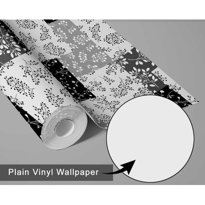 Papel de Parede Autoadesivo Vinílico Estampa Folha Patch Estilo Asiático, Revestimento Decorativo Fácil DIY para Quarto e Sala - S4Sassy 63,5 cm (L) × 304,8 cm (C) / Preto - Vinil Texturizado