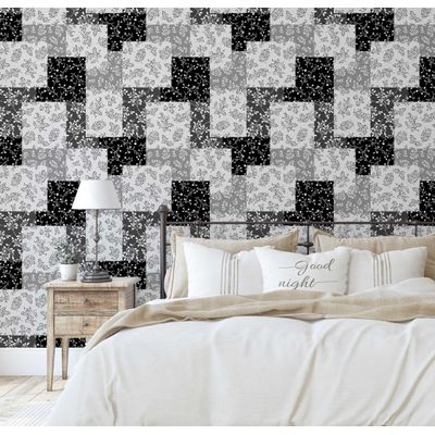 Papel de Parede Autoadesivo Vinílico Estampa Folha Patch Estilo Asiático, Revestimento Decorativo Fácil DIY para Quarto e Sala - S4Sassy 63,5 cm (L) × 304,8 cm (C) / Preto - Vinil Texturizado