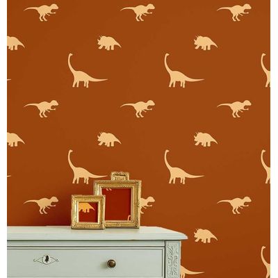 Papel de Parede Estampa Dinossauro Marrom, Vinílico Liso Autoadesivo, Wallwrap, DIY Fácil para Quarto Infantil e Brinquedoteca - S4Sassy 63,5 cm (L) × 152,4 cm (C) / Marrom - Vinil Liso
