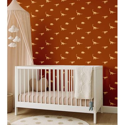 Papel de Parede Estampa Dinossauro Marrom, Vinílico Liso Autoadesivo, Wallwrap, DIY Fácil para Quarto Infantil e Brinquedoteca - S4Sassy 63,5 cm (L) × 152,4 cm (C) / Marrom - Vinil Liso