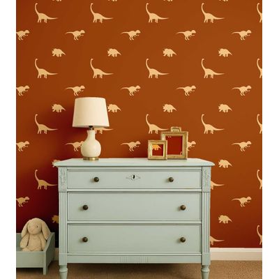 Papel de Parede Estampa Dinossauro Marrom, Vinílico Liso Autoadesivo, Wallwrap, DIY Fácil para Quarto Infantil e Brinquedoteca - S4Sassy 63,5 cm (L) × 152,4 cm (C) / Marrom - Vinil Liso