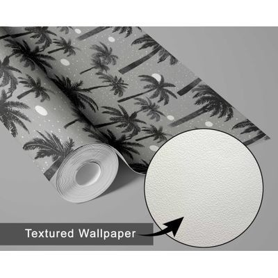 Papel de Parede Tropical Cinza Paraíso das Palmeiras, Vinílico Autoadesivo e Decorativo, DIY Fácil para Quarto, Sala e Ambientes - S4Sassy 63,5 cm (L) × 152,4 cm (C) / Cinza - Vinil Texturizado