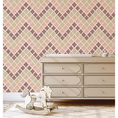 Papel de Parede Vinílico Autoadesivo Estampa Geométrica Retrô em Losango, Impermeável, Removível, Laranja para Quartos e Salas - S4Sassy 63,5 cm (L) × 914,4 cm (C) / Laranja - Vinil Texturizado