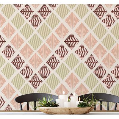 Papel de Parede Vinílico Autoadesivo Estampa Geométrica Retrô em Losango, Impermeável, Removível, Laranja para Quartos e Salas - S4Sassy 63,5 cm (L) × 914,4 cm (C) / Laranja - Vinil Texturizado