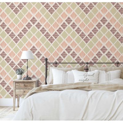 Papel de Parede Vinílico Autoadesivo Estampa Geométrica Retrô em Losango, Impermeável, Removível, Laranja para Quartos e Salas - S4Sassy 63,5 cm (L) × 914,4 cm (C) / Laranja - Vinil Texturizado