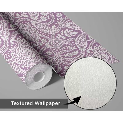 Papel de Parede Floral Paisley Estilo Asiático, Vinil Autoadesivo Decorativo, Fácil Aplicação para Quarto e Sala, Rosa - S4Sassy 63,5 cm (L) × 152,4 cm (C) / Rosa - Vinil Texturizado