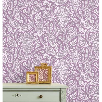Papel de Parede Floral Paisley Estilo Asiático, Vinil Autoadesivo Decorativo, Fácil Aplicação para Quarto e Sala, Rosa - S4Sassy 63,5 cm (L) × 152,4 cm (C) / Rosa - Vinil Texturizado