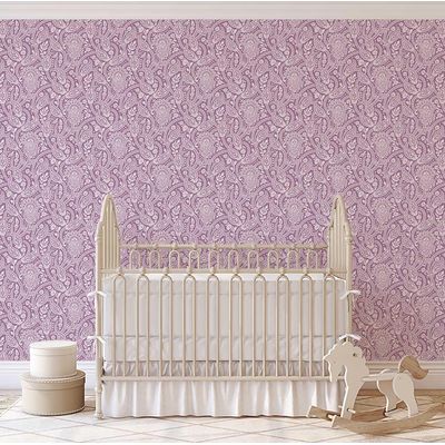 Papel de Parede Floral Paisley Estilo Asiático, Vinil Autoadesivo Decorativo, Fácil Aplicação para Quarto e Sala, Rosa - S4Sassy 63,5 cm (L) × 152,4 cm (C) / Rosa - Vinil Texturizado