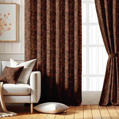 Cortinas Blackout Estampa Folhas de Outono - Conjunto 2 Painéis - Bloqueio de Luz e Isolamento Térmico com Ilhós - Marrom - Vargottam 106,68 Cm (L) × 243,84 Cm (C) / Marrom