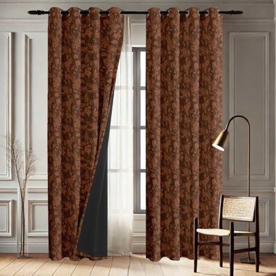 Cortinas Blackout Estampa Folhas de Outono - Conjunto 2 Painéis - Bloqueio de Luz e Isolamento Térmico com Ilhós - Marrom - Vargottam 106,68 Cm (L) × 243,84 Cm (C) / Marrom