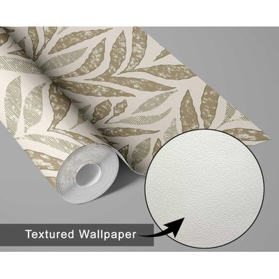 Papel de Parede Autoadesivo Decorativo Abstrato de Bananeira, Vinílico Impermeável Bege, Removível Locação, Quarto/Sala de Jantar - S4Sassy 63,5 cm (L) × 914,4 cm (C) / Bege - Vinil Texturizado