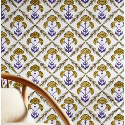 Papel de Parede Floral em Padrão Losango, Estilo Asiático, Vinil Autoadesivo, Fácil DIY para Quarto e Sala, Verde - S4Sassy 63,5 cm (L) × 609,6 cm (C) / Verde - Vinil Liso
