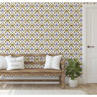 Papel de Parede Floral em Padrão Losango, Estilo Asiático, Vinil Autoadesivo, Fácil DIY para Quarto e Sala, Verde - S4Sassy 63,5 cm (L) × 609,6 cm (C) / Verde - Vinil Texturizado