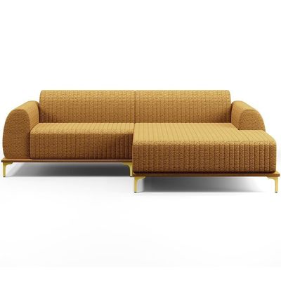 Sofá 3 Lugares Chaise Direito Sala Molino 245cm D02 Pés de ouro Bouclê Mostarda