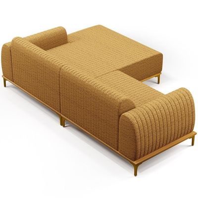 Sofá 3 Lugares Chaise Direito Sala Molino 245cm D02 Pés de ouro Bouclê Mostarda