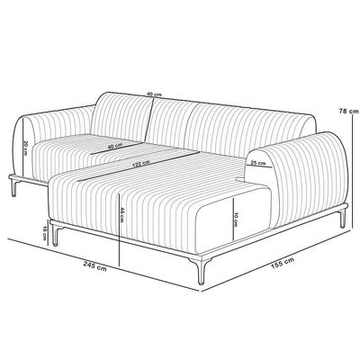 Sofá 3 Lugares Chaise Direito Sala Molino 245cm D02 Pés de ouro Bouclê Mostarda