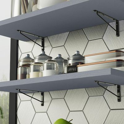 Kit 2 Prateleiras Suspensas Para Cozinha Madesa 80 Cm Com Mão Francesa - Cinza Cinza
