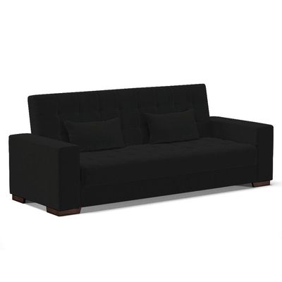 Sofá Cama 02 Lugares Linho Preto A79 Pés De Madeira