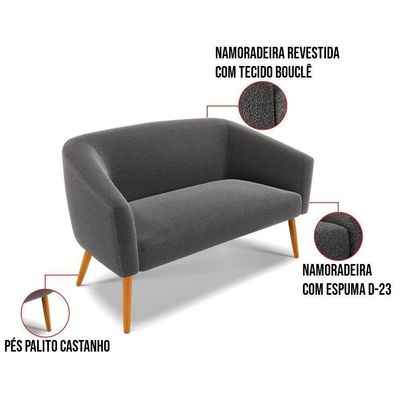 Sofá Namoradeira Stella Bouclê Pés Palito Castanho - D'rossi Cor Grafite