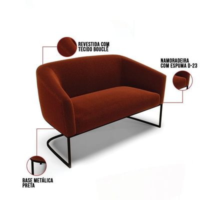 Sofá Namoradeira E 2 Poltronas Base Industrial Preto Stella Bouclê D03 - D'rossi Cor Terra