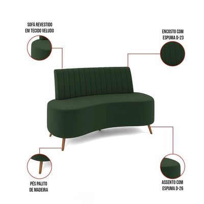 Sofá 2 Lugares Living 135cm Pé Palito Maraú Veludo K01 - D'rossi Cor Verde