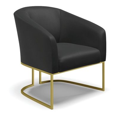 Sofá Namoradeira E 2 Poltronas Base Industrial Dourado Stella Corino D03 - D'rossi Cor Preto