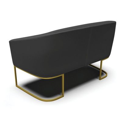 Sofá Namoradeira E 2 Poltronas Base Industrial Dourado Stella Corino D03 - D'rossi Cor Preto