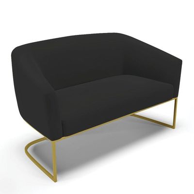 Sofá Namoradeira E Poltrona Base Industrial Dourado Stella Veludo D03 - D'rossi Cor Preto