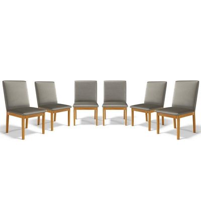 Kit Com 6 Cadeiras Daniela Madeira Maciça Estofada Para Mesa De Jantar Veludo Chumbo 109