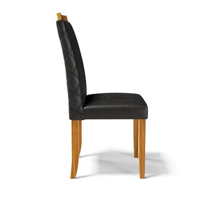 Kit Com 4 Cadeiras Agnes Madeira Maciça Estofadas Para Mesa De Jantar Courino Preto 503