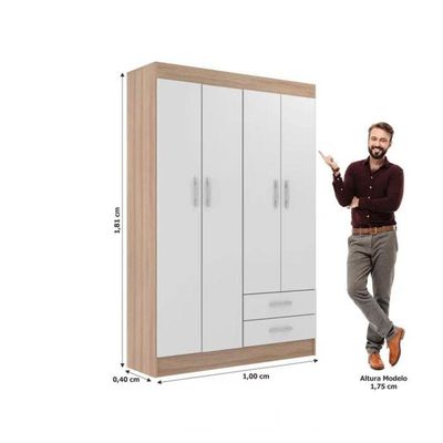 Guarda-roupa Solteiro Atalaia 4 Portas 2 Gavetas - Demolição - Branco Demolição - Branco