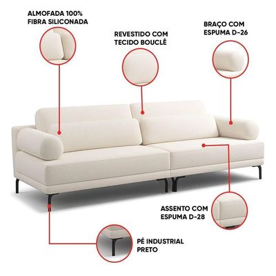 Sofá 3 Lugares Living 234cm Pé Ferro Romeu Bouclê K01 - D'rossi Off White